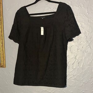 Talbots Elegant Black Eyelet Blouse